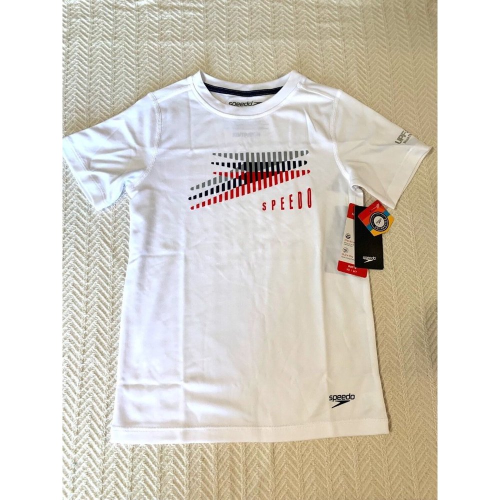 NWT Speedo Boys Short Sleeve Swim Shirt - White XS